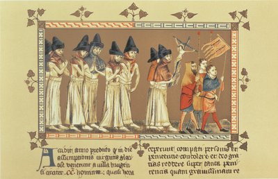 A zászlósok Doornikban 1349-ben, Aegidius Li Muisis krónikájának miniatúrájának másolata alkotó: French School