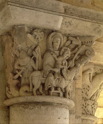 Repülés Egyiptomba, oszlopfő-dombormű a bencés apátság templomából, 13. század alkotó: French School