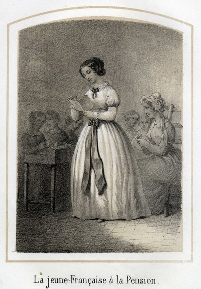 A francia lány felolvas osztálytársainak. századi névtelen metszet alkotó: French School