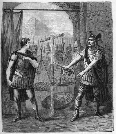 A gall hadsereg vezetője, Brennos (Brennus) legyőzi a rómaiakat és kikiáltja a „Vae Victis”-t (Jaj a legyőzötteknek), a gallok váltságdíjat követeltek Róma meghódítása után – Brennus, a senonok gall törzsének vezetője kimondja a végzetes Vae-t áldozat alkotó: French School