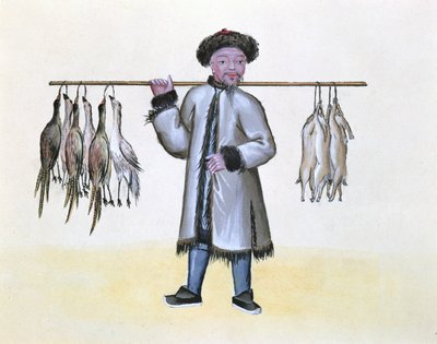 The Game Merchant, a pekingi utcai hívásokról szóló könyvből, 1785 körül (wc és gouache papíron) alkotó: French School