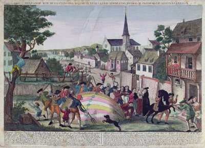 Gonesse lakosainak általános riasztása léggömb ereszkedése miatt, 1783. augusztus 27. alkotó: French School