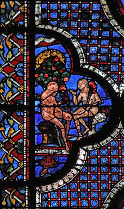 Az irgalmas szamaritánus ablak: Ádám és Éva a jó és a rossz tudásának fája alatt (w44) alkotó: French School