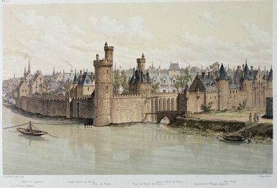 A szálloda és a Nesles-torony 1380-ban - „Párizsban a korokon át”, XIX. század vége alkotó: French School