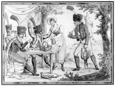 A huszárok és a vivandiere, 1803 (wc papíron) alkotó: French School