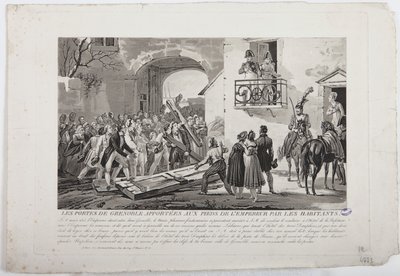 A lakosok, akik Grenoble kapuit a császár lábai elé helyezik, 1815. március 6., kiadó: Martinet, 1815 alkotó: French School