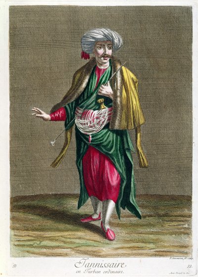 A janicsár, a levantei jelmezek nyomatainak gyűjteményéből, vésette Philippe Simonneau (1685-kb. 1753) 1707-08 alkotó: French School