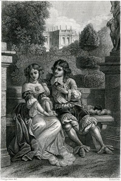 XIV. Lajos francia király a Mademoiselle de la Vallière gáláns társaságában alkotó: French School