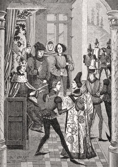 A Királyi Udvar vagy Nagytanács, Paul Lacroix (1806-84) 1847-ben megjelent „Froissart krónikái” miniatúrája nyomán, a „Le Moyen Age et la Renaissance” című művéből. alkotó: French School