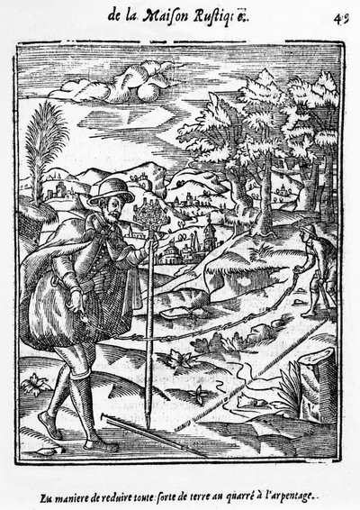 A Módszer, amellyel a Földmérő térre csökkenthető bármilyen talaj, illusztráció a LAgriculture et Maison Rustique-ból, Charles Estienne, kiadása 1641-ben alkotó: French School