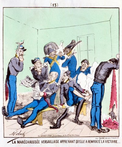 A Maréchaussée Versailles megtudja, hogy ő nyerte a győzelmet... Rajzfilm a párizsi kommünről, 1870 körül. alkotó: French School
