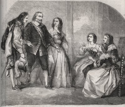 Montespan márki, Louis Henri (Louis-Henri) de Pardaillan de Gondrin (1640-1691) (bal oldalon) azért érkezett, hogy feleségül vegye a Rochechouart Mortemart-i Francoise Athenais (Francoise-Athenais) (akkor de Montespan márkiné vagy Madame) házasságát. Monte alkotó: French School