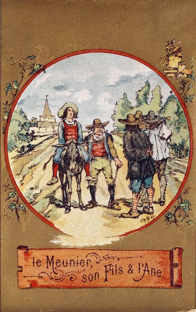 A molnár, fia és a szamár, 1880 körül (színes metszet) alkotó: French School
