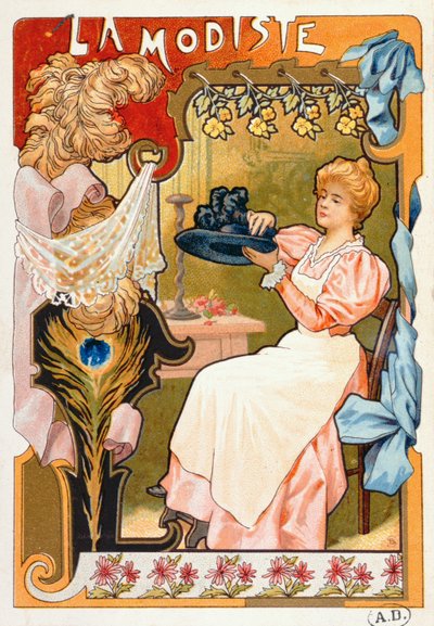A Milliner, a különböző szakmákat ábrázoló litográfiák sorozatából, 1899 alkotó: French School