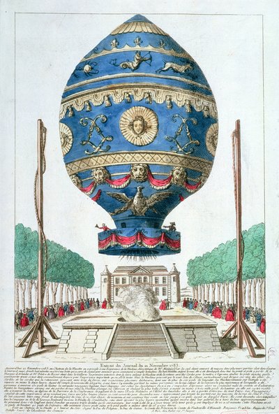 A Montgolfier testvérek léggömbkísérlete a Chateau de la Muette-ben, 1783. november 21. alkotó: French School