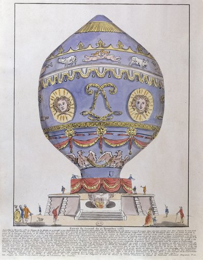 A Montgolfier testvérek léggömbkísérlete a Chateau de la Muette-ben, 1783. november 21. alkotó: French School