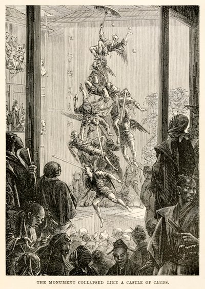 Az emlékmű kártyavárként omlott össze Jules Verne (1828-1905) „Nyolcvan nap alatt a világ körül” című művéből. alkotó: French School