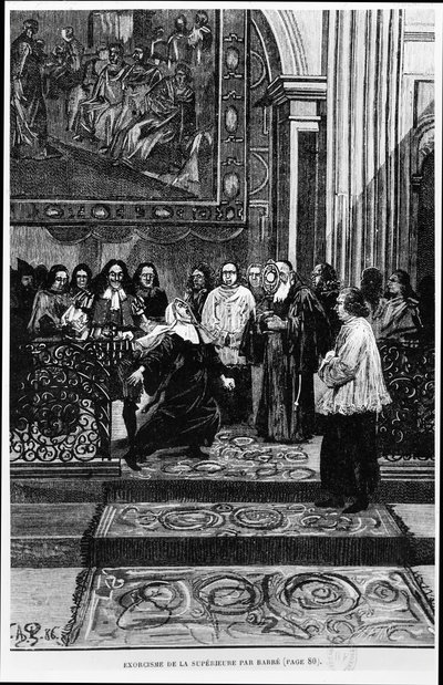 A felsőbbrendű anyát Barre ördögűzi, Louis Figuier illusztrációja Loudun megszállottjának a Les Mysteres de la Science-ben, Louis Figuier, 1886 alkotó: French School