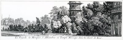 A Pagoda, a mecset és az Alhambra vagy mór templom Kew-ben, a Jardins Anglo-Chinois a la Mode-ból, George Louis le Rouge, megjelent 1775-78 alkotó: French School