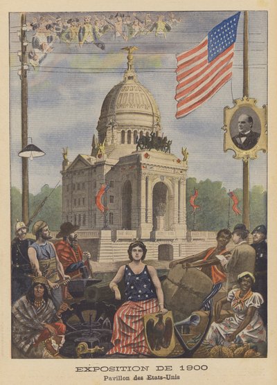 Az Egyesült Államok pavilonja az Exposition Universelle 1900-ban Párizsban (színes litho) alkotó: French School