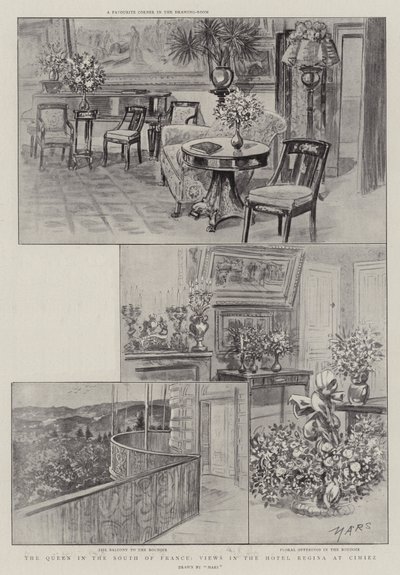 A királynő Dél-Franciaországban, kilátás a Hotel Regina at Cimiezben (litho) alkotó: French School