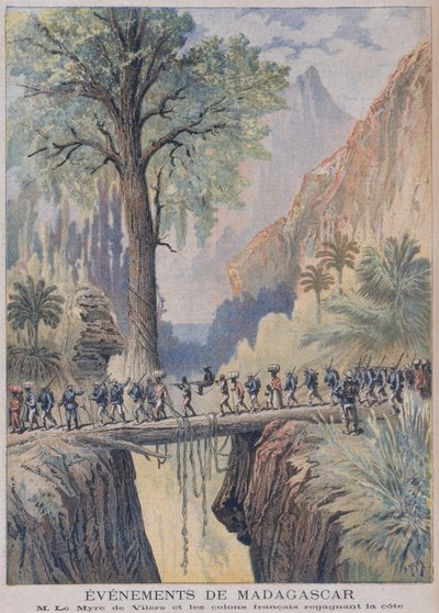 Madagaszkár főrezidense, Charles le Maire de Villiers és a francia gyarmatosítók elérik a partot, illusztráció a „Le Petit Journal” 1895. február 3-i könyvéből. alkotó: French School
