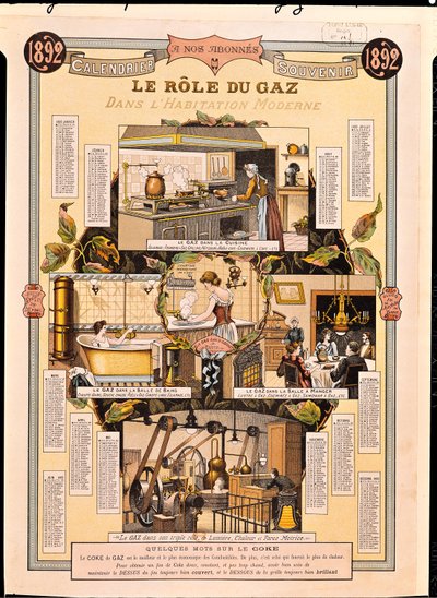 A gáz szerepe a modern házakban, a French Gas Company naptárából, 1892 alkotó: French School
