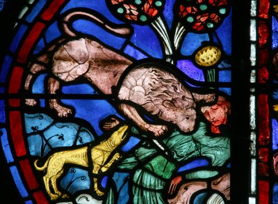 Das St. Thomas Fenster: Der Butler wird von Tieren verschlungen von French School