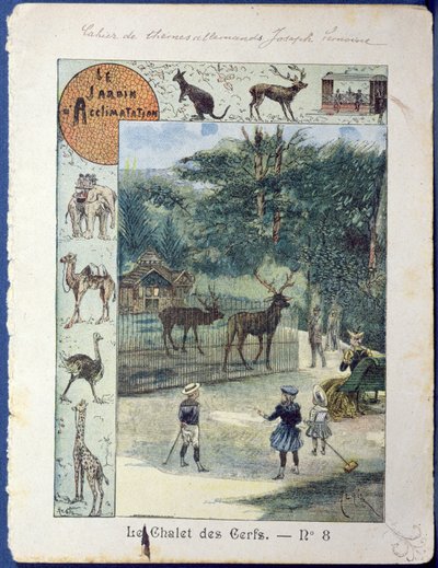 The Stag House at the Jardin dAcclimatation, Paris, 1900 körül (színes metszet) alkotó: French School