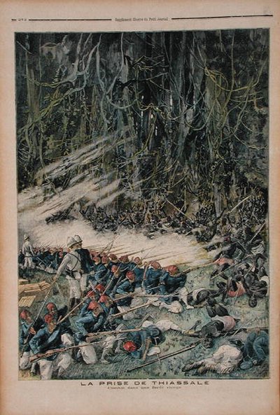 Thiassale elfoglalása, csata a Szűz Esőerdőben, illusztráció a Le Petit Journalból, 1893. augusztus 26. alkotó: French School