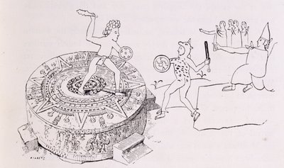 A Temalacati vagy Gladiátorkő, a Codex Ramirezből, az „Az új világ ősi városaiból”, Claude-Joseph-Desire Charney, pub. 1887 alkotó: French School