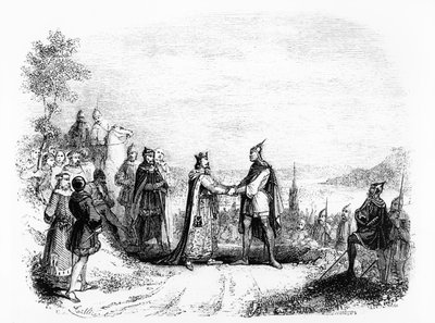 A Saint Clair-sur-Epte-i szerződés III. Károly egyszerű (879-929) francia király (898-923) és Rollo, a viking között 911-ben alkotó: French School