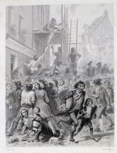 A lisztek háborúja: lázadás egy pékség előtt 1775 májusában (a francia forradalom első gyümölcsei) alkotó: French School