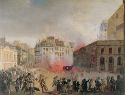 A víztorony lángokban áll, Place du Palais Royal, 1848. február 24 alkotó: French School