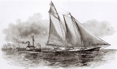 A Yacht America átvette a vezetést az 1851-es Cowes-regattán, a Le Monde Illustre-től, 1851 alkotó: French School