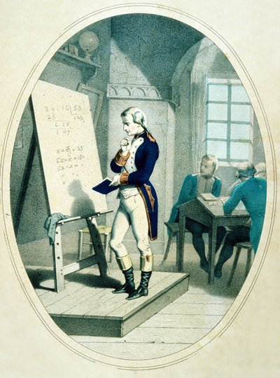 Az ifjú Napóleon, a franciaországi Brienne katonai akadémián, 1779 (színes metszet) alkotó: French School