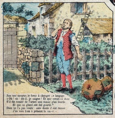 A makk és a sütőtök. Jean de La Fontaine (1621-95) meséi. Epinal képalkotása a 19. század végéről. alkotó: French School