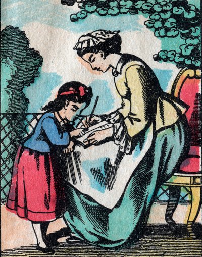 A jó családból származó lányok foglalkozásai: olvasás lecke - Epinal kép - 19. század (metszet) alkotó: French School