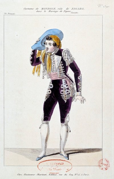 A színész, Claude Louis Seraphin Barizain (vagy Barisain) alakította Monrose-t (1783-1843) Figaro szerepében a Le mariage de Figaro című filmben”, Pierre Augustin Caron de Beaumarchais (1732-1799) 1784 Párizs, Comedie francaise alkotó: French School
