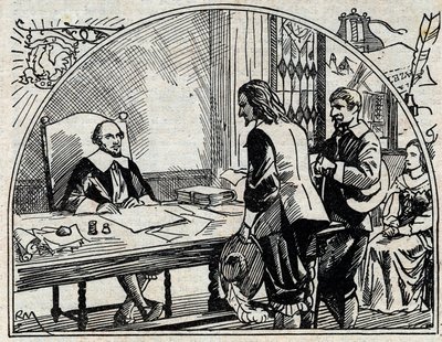 Theophraste Renaudot (1586-1653) francia orvos és újságíró, a Gazette de France alapítója címirodája. Névtelen metszet 1930-ból. alkotó: French School
