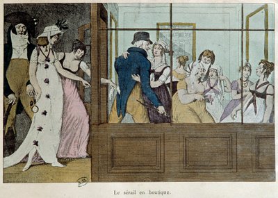 A találkozóhely: a szeráj az üzletben Egy bordélyház a párizsi Palais Royalban. A 18. század eleji párizsi litográfia, díszítőművészet alkotó: French School