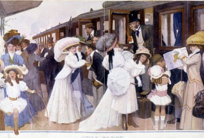 A „” Férjvonat érkezése”, deb.20. század. alkotó: French School
