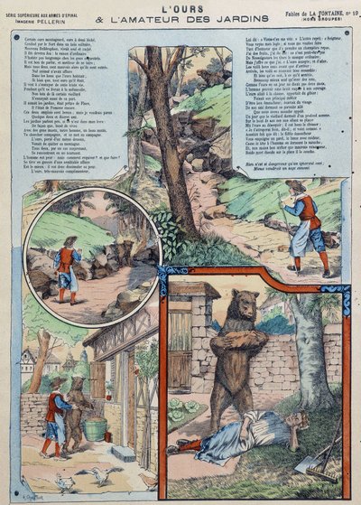A medve és a kert szerelmese - Fables de La Fontaine Epinal képeiben alkotó: French School