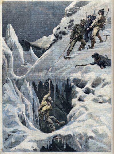 A Mont Blanc (Mont Blanc) katasztrófája: az utazók és vezetőik halála expedíciójuk során, a "Le Petit Parisien"-ben alkotó: French School