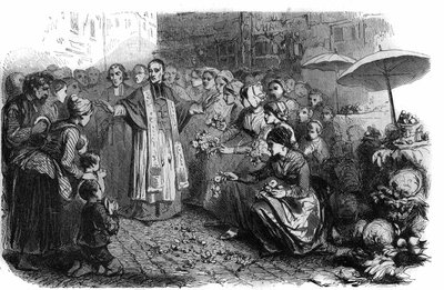 A kolera Rómában: XVI. Gergely pápa (1765-1846) körmeneteket, vándorlást és áldást rendelt el a kolera felvonulásának megállítására. Metszet a „Histoire des Papes-Rois-Queen and Empereurs a travers les centuries” című könyvébe, Maurice Lachatre alkotó: French School