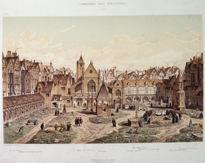 Az Ártatlanok temploma és temetője 1550-ben - „Paris a travers les ages”-ben, 19. század végén. alkotó: French School