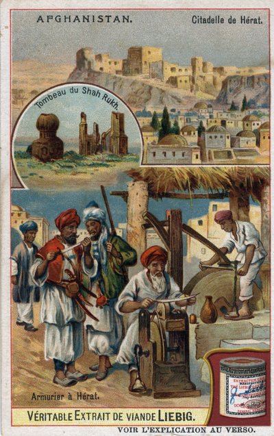 Az afganisztáni Herat városának városa és páncélosai, valamint Shah Rukh sírja. századi kromolitográfiája. alkotó: French School