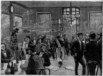 A kávésfiúk a párizsi Rue Montmartre egyik intézményében, „A jeles világban”” 1886. alkotó: French School