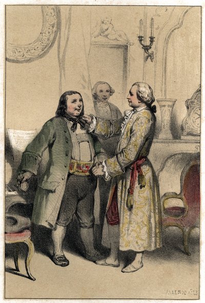 Joseph Haydn zeneszerző fogadott egy férfit, aki megkérte, hogy készítsen menüettet lánya esküvőjére. Valerio két árnyalatú „” Scenes de la vie des hommes híres””” metszetéből vett lemez. 1843. alkotó: French School