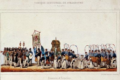 Sörfőzők és kádárok tánca a strasbourgi ipari kortézs alatt 1840.06.25-én. Simon litográfiája alkotó: French School